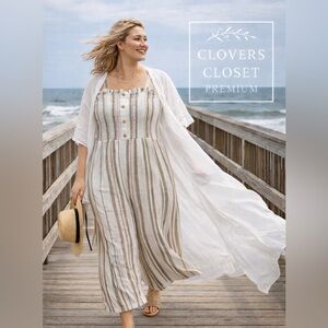 Aquiline Design Studio 2X Striped Wide Leg Jumpsuit Boho Cotton